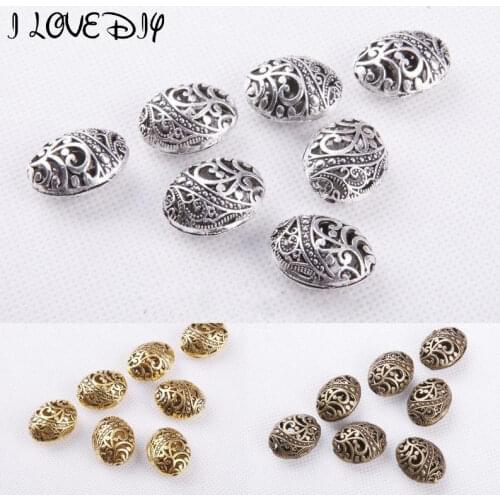 Oval Spacer Metal Beads For Needlework Jewelry Making Big Bracelet Shaped Antique Silver Hollow Spacer Bead Findings 10pcs/lot