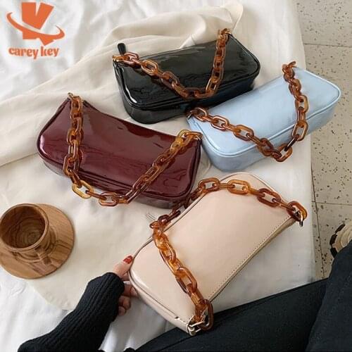 CAREY KEY Thick Chain Vintage Messenger Bags For Women Shoulder Bag Fashion Baguette Bags Luxury Brand Women Handbag And Purses