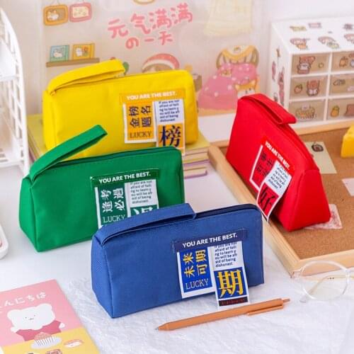 Oxford Cloth Large Capacity Pencil Case Text Pattern Pencil Box Solid Color Simple Style Pencil Bag Korea Stationery Kawaii Bag