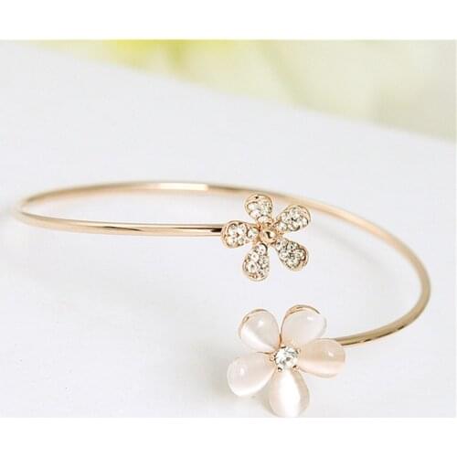 Women Girl Fashion Flower Opal Crystal Bracets Color Cuff Bracelet Bangle Charm Jewelry Gift Fashion Jewelry