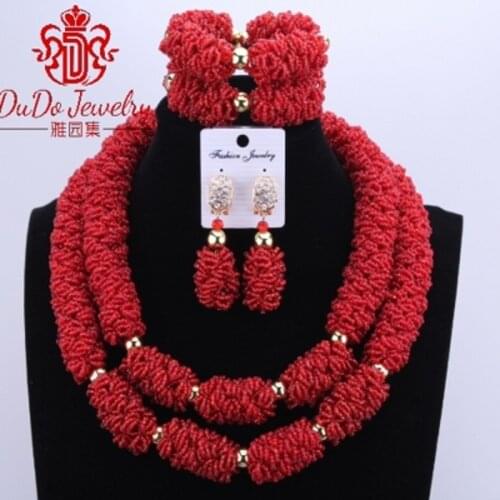 Dudo Store Women Red Jewelry Set Crystal Beaded African Fine Jewelry Set For Women Costume Bold Jewellery Set Free Shipping 2019