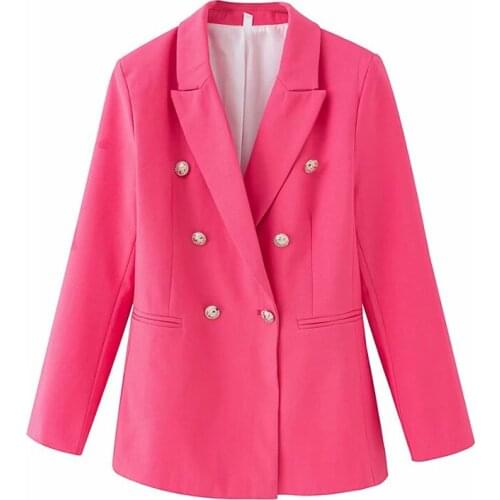 Elegant women chic button blazer 2021 office ladies pocket jackets casual female slim notched suits solid pink girls chic sets