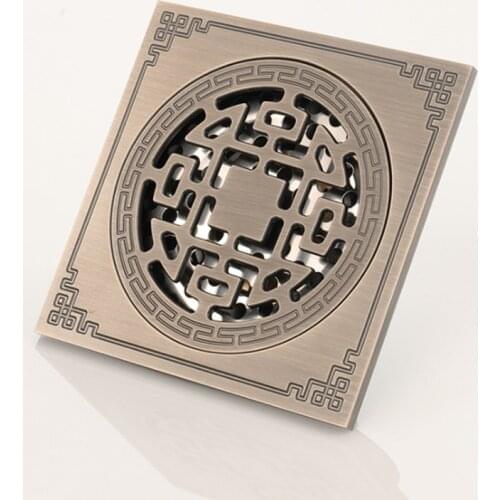 Euro Floor Drains Antique Brass Shower Floor Drain Bathroom Deodorant Euro Square Floor Drain Strainer Cover Grate Waste 4 inch