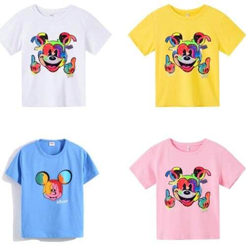 Disney Minnie Mickey T-shirt Summer Cartoon Print Baby Boy Short Sleeve Top T-shirt Children Toddler Girl T-shirt Casual Kids