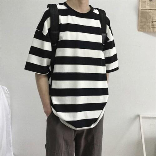 Men Stylish O Neck Short Sleeve Horizontal Stripes Bottoming Top Cotton T-shirt Summer top
