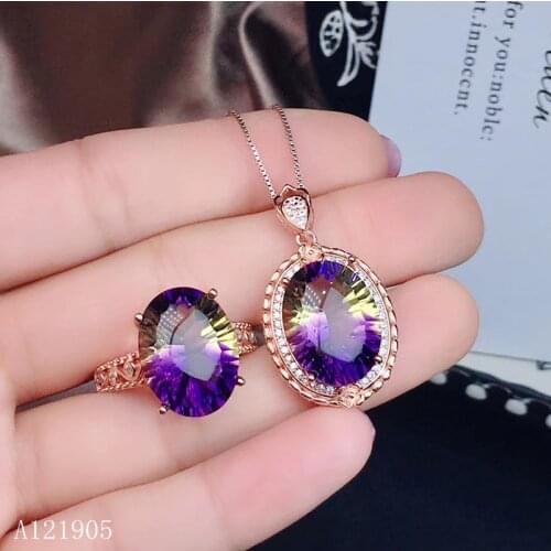 KJJEAXCMY boutique jewelry 925 sterling silver inlaid amethyst gemstone female luxury ring pendant necklace set