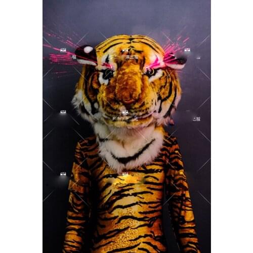 Red Laser light tiger head gogo costume bar stage show nightclub performance cosplay party costumes cool dance wear