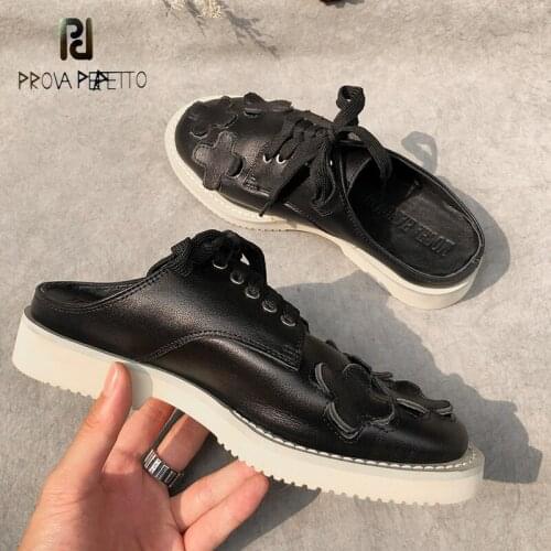 Summer Leather Lace-up All-match Black Hollow Casual Half Slippers Female New Flat-bottom Lazy Muller Shoes