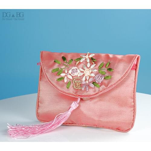 Small Silk Pouches Change Purse Coin Pocket Zipper Pouch Little Zip bag Jewelry Purse Gift Bag Satin Magnetic buckle