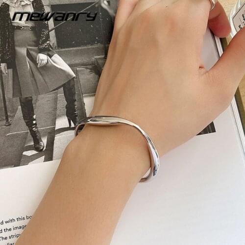 Mewanry Minimalist 925 Sterling Silver Bracelet Jewelry for Women Trend Elegant Vintage Irregular Lines Party Accessories Gifts