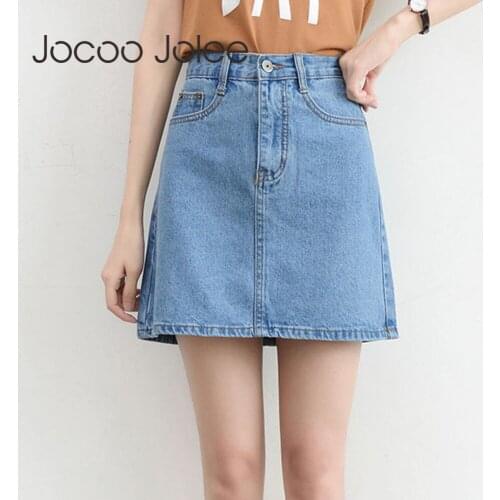 Jocoo Jolee Summer Denim Mini Skirt Women Korean High Waist A-Line Skirt Causal Plus Size Harajuku Short Jean Skirts Minimalist