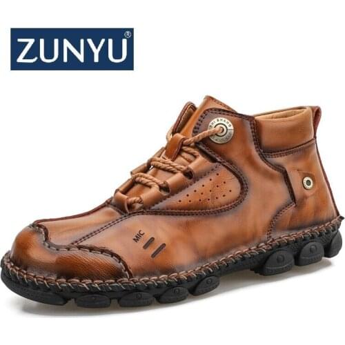 Zunyu New Men Boots New Leather Male Ankle Boots Fashion Male Breathable Boots Autumn Outdoor Non-slip Man Motorcycle Boots