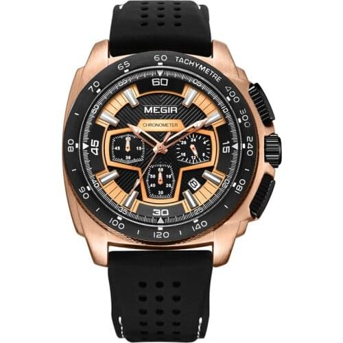 2021 New MEGIR 2056 Mans Silicone Band Waterproof Watches Mens Chronograph Luxury Business Watches Men Fashion Wristwatches
