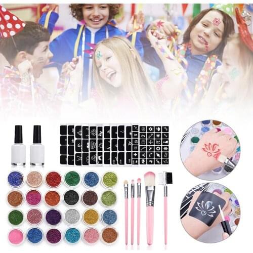 Temporary Glitter Tattoo Set With 125 Stencils 2 Glue 5 For Halloween Diamond Flash For Temporary Tattoo Set Kids Face Body Art