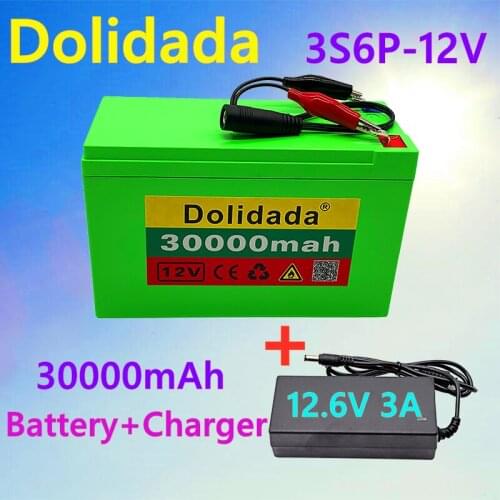 New 12V 30Ah 3S6P 18650 lithium battery pack + 12.6V 3A charger, built-in 30Ah high current BMS, used for sprayer