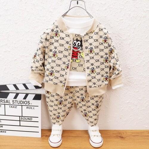 2021 autumn new boy spring cardigan suit baby cartoon three-piece suit 0-4 years old Korean childrens clothing childrens suit