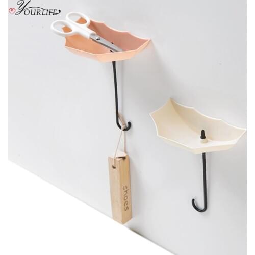 OYOURLIFE 3pcs/set Cute Umbrella Style Wall Hook Key Hanger Self-Adhesion Kitchen Bathroom Wall Hanger Family Decoration Hook