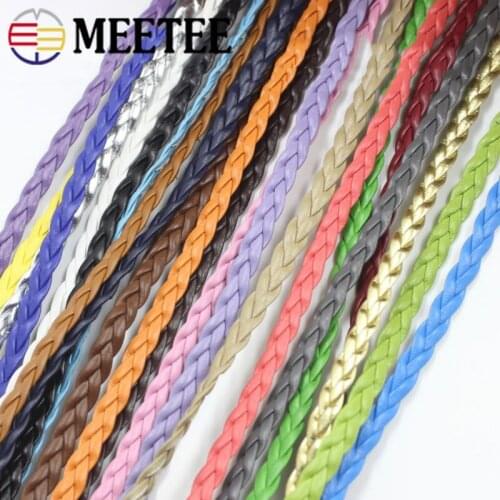 10meters Meertee 5mm Colored Leather Flat Braided Rope PU Imitation Leather 3 Strands of Cords DIY Bracelet Jewelry Accessories