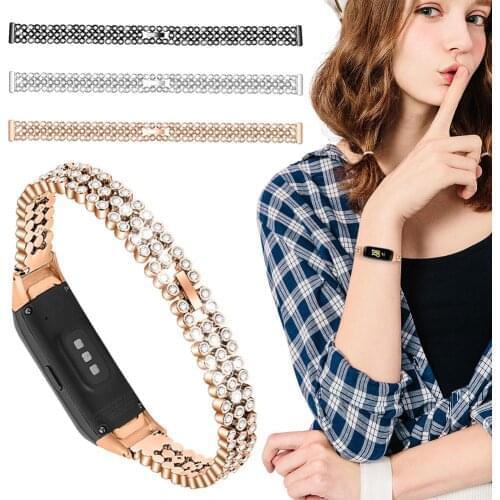 Luxury Stainless Steel Rhinestone Watch Band Strap Shiny Diamond Wristband For Samsung Galaxy Fit SM-R370 2019 Newest Smart Band