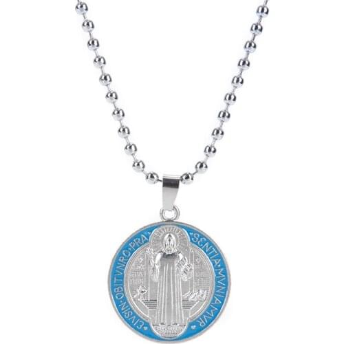 San Benito Medal Cross Jesus Pendant Stainless Steel Saint Benedict Link Chain Necklaces for Women Men Religious Jewelry