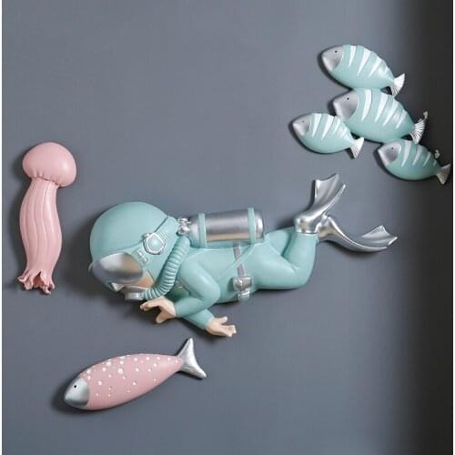 Nordic Ocean Diver Resin Sculpture Fish Abstract Submarine Statues Kids Room Wall Decoration Pendant Living Room Crafts