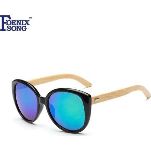 FOENIXSONG New Cat Eye Sunglasses Round UV400 Mirrored Lens Black Frame Oculos Female Sun Glasses for Women Men Eyewear