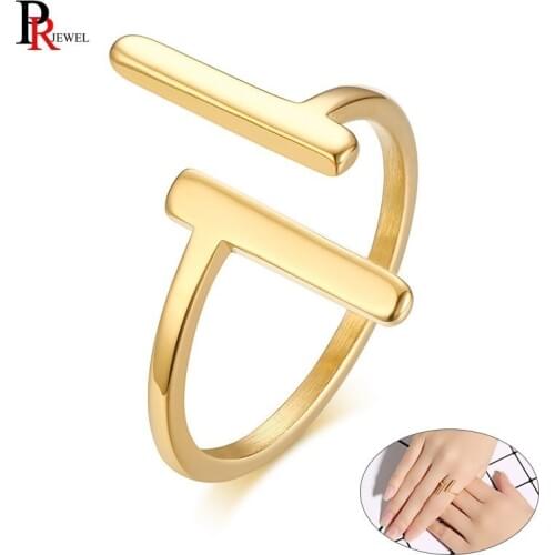 Stylish Double T Shaped Rings for Women Party Jewelry Gold Tone Stainless Steel Bar Girl Lady anel Gifts for Her