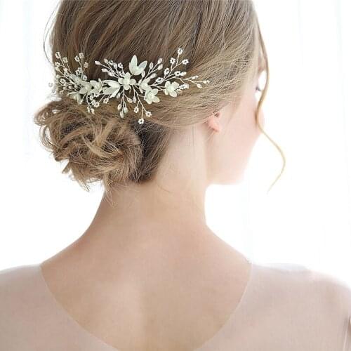 Handmade Beads Pearl Flower Bridal Headwear Hair Fork Crystal Marquise Rhinestone Hairpin Jewelry Wedding Accessories XL052