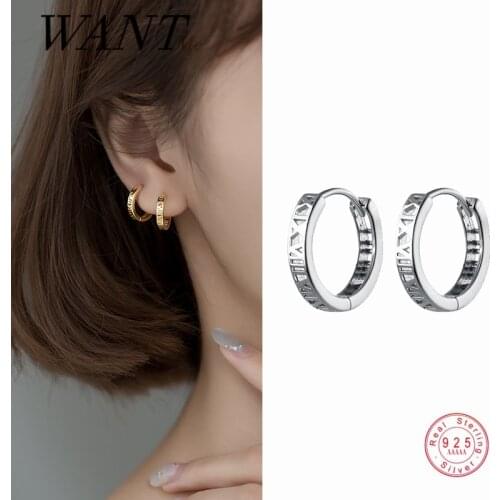 WANTME Classic Roman Numeral Hollow Round Stud Earrings for Women Real 925 Sterling Silver Korean Temperament Girl Jewelry Gift