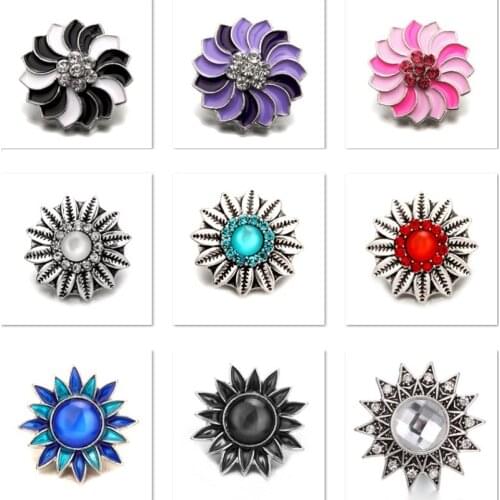 XH8051 Enamel Crystal 18mm flower Metal Snap button fit snap jewelry DIY