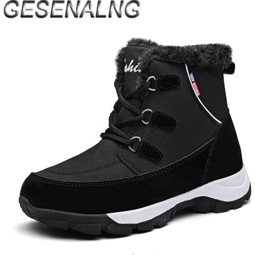 Women Walking Shoes Plus Fur Leather High Top Warm Ankle Snow Boots Non-Skid Durable Female Casual Outdoor Winter Barefoot Shoes