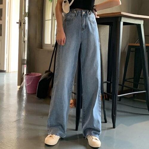 Women High Waist Drop Jeans Wide Leg Loose Straight Pants Summer Ladies Sty Blue Demin Trousers
