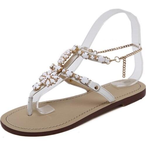 Woman Sandals Women Shoes Rhinestones Chains Thong Gladiator Flat Sandals Crystal Chaussure Plus Size 46 tenis feminino