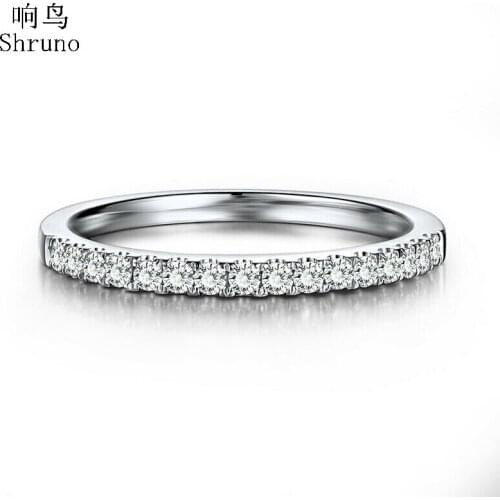 Shruno Moissanite Ring Solid 10k White Gold for Women Round Moissanite Ring Matching Half Eternity Wedding Band Engagement