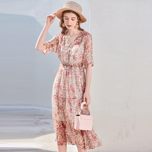 V neck pink chiffon silk floral maxi dress women 2020 summer long work boho beach office sexy party luxury dresses plus size