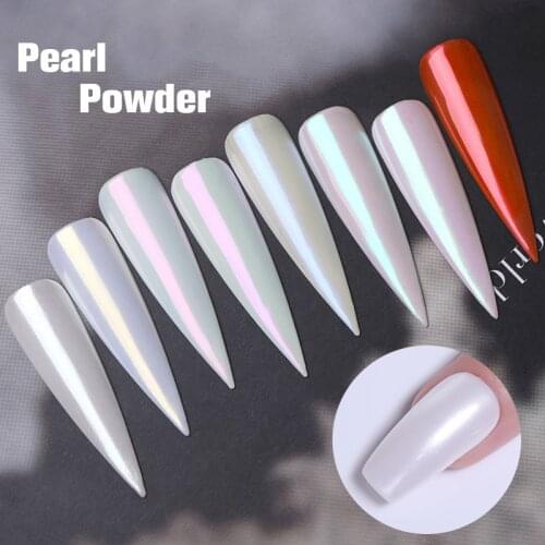 1 Box Pearl Nail Glitter Powder Neon Shimmer Mirror Mermaids Dipping White Purple Nail Chrome Pigment Dust Polish Decor