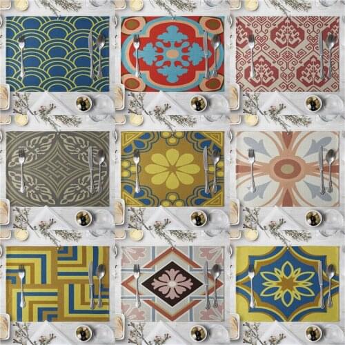 1 Pcs Mandala Geometric Printed Kitchen Placemat Dining Table Mat Coaster Cotton Linen Pads Cup Mats 40*30cm Home Decor