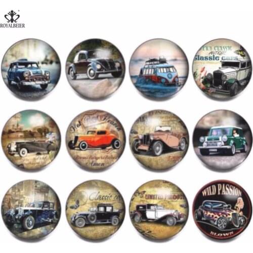 12pcs/lot Mix Classic Car Pattern 18mm Glass Snap Button Jewelty Fit DIY Snaps Bracelets Snap Necklace Charms Jewelry For Women