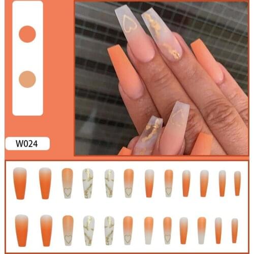 24Pcs/Box Orange Gradient Ballet Matte Fake Nails Press On Wearable Detachable Nail Tip Long Healthy Full Cover For Girls NN