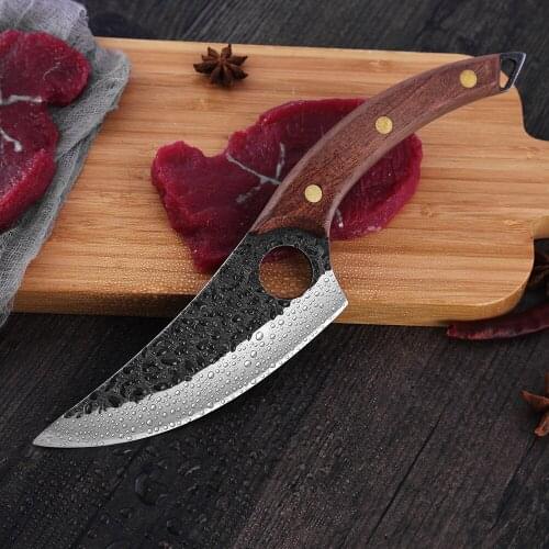 6 Inch Boning Knife Hammer Blade with Full Tang Wooden Handle Serbian Chef Knife Outdoor Camping Cooking Tools Kitchen Cutlery