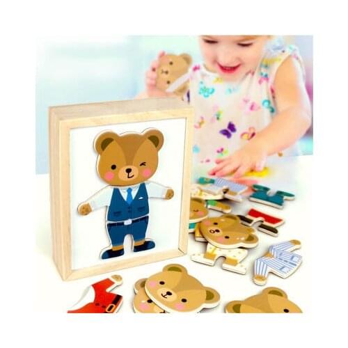 6 Sets Clothes Wooden Magnetic Puzzle Baby Educational Toys Bear Changing Clothes Puzzles Childrens Wooden Toy For Kids Gift