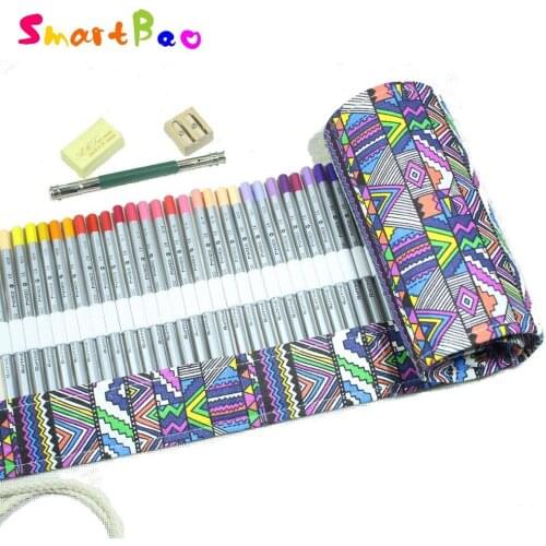 72 Color Pencil Ethnic Colorful Artpack; 72 Roller Pencil Case Roll Pouch Pocket Package with Eraser,Sharpner and Extender