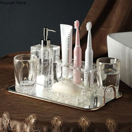 Bathroom Accessories Transparent Resin Tooth Set Lotion Bottle Soap Dish Toothbrush Holder Mirror Storage Tray Bathroom Supplies