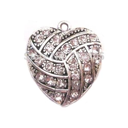Antique silver plated zinc studded with sparkling crystals Volleyball Crystal Heart Pendant