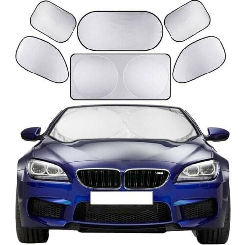 Car Sunshade 6 Set Car Silver-Coated Cloth Sunshade Suit The Vehicle Front Side Block Storage Bag Car Window Sunshade