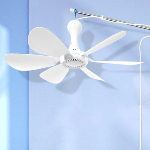 Silent 6 Leaves USB Powered Canopy Ceiling Fan with On Off Switch One Speed Hanging Fan for Outdoor Camping Home Bed Tent
