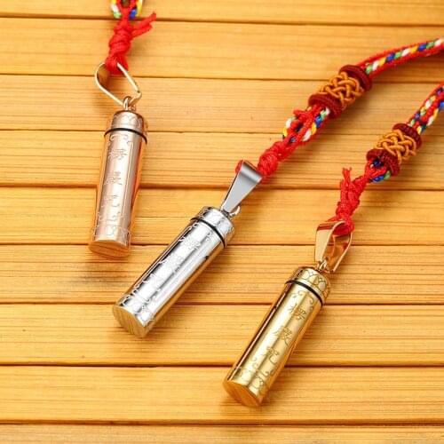 Buddhist Shurangama Mantra Sanskrit Pendant Men Openable Cylinder Urn Ash Storage Amulet Locket Necklace Religious Jewelry