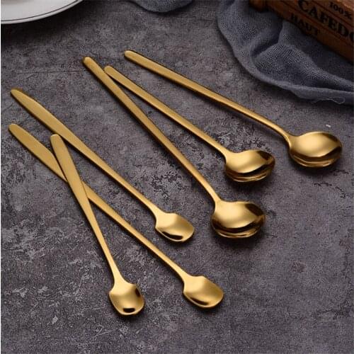 Tea Coffee Mixing Spoon Gold Spoon Long Handle Dessert Stainless Steel Vintage Teaspoons Drink Tableware Simple Home Decor 1PCS