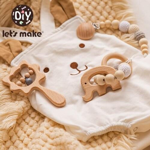 Lets make Baby Wooden Rattle Bird Bracelet Pacifier Chain Cute Animal Puzzle Toys Wood Baby Teether For Infant Kids 2021