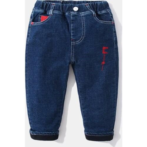 Fleece Warm Winter Boys Girls Denim Pants Elastic Thermal Kids Jean Trousers Childrens Clothes